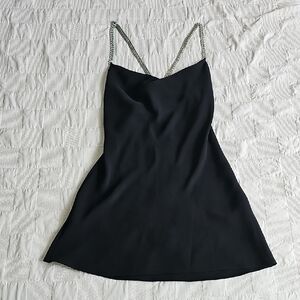 Zara Black Slip Dress with Silver Chain Straps